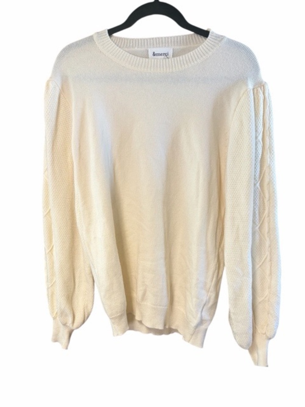 &Merci‎ Ivory Cable Knit Balloon Sleeve Crewneck Sweater